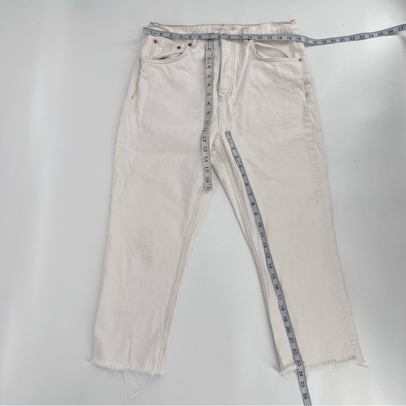 Topshop White Cropped Ankle Button Fly High Rise Raw Hem Jeans Size 32 Women’s - Picture 5 of 7